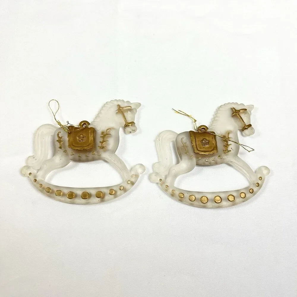 VTG Clear Frosted Acrylic Christmas Ornaments Gold Trim 13pc LOT Santa Dove Bell